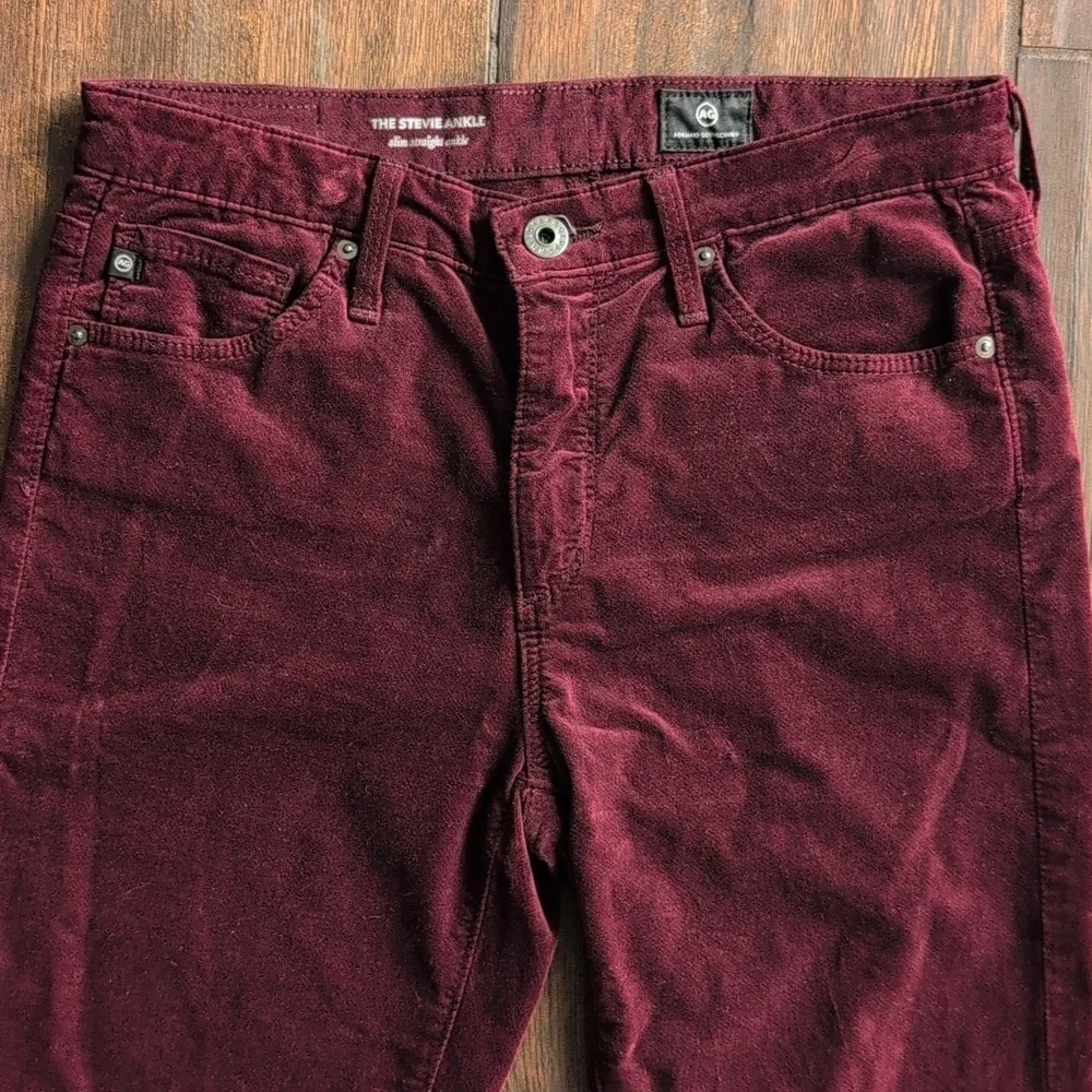 AG Adriano Goldschmied Burgundy Velour The Stevie Ankle Pants - Women's 26 - Picture 2 of 8